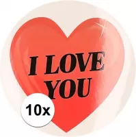 10 x Cadeaustickers I Love You hart 9 cm