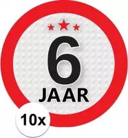 10x 6 Jaar leeftijd stickers rond 9 cm - 6 jaar verjaardag/jubileum versiering