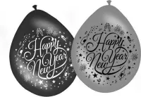 24x stuks Happy New Year ballonnen zwart/zilver - Oud en nieuw feest ballonnen