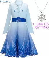 Elsa jurk ster Deluxe 122-128 (130) + GRATIS ketting Prinsessen jurk verkleedkleding