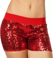 Wilbers - Jaren 80 & 90 Kostuum - Hotpants Pailletten Rood Vrouw - rood - Maat 38 - Carnavalskleding - Verkleedkleding