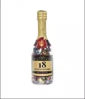 Champagnefles - 18 jaar - Gevuld met een snoepmix - In cadeauverpakking met gekleurd lint