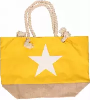 Gele strandtas met witte ster 55 cm - Strandtassen/schoudertassen gele - Shoppers/zomer tassen