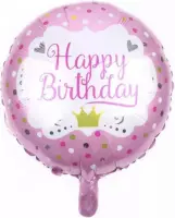 Happy Birthday kroon - pink Folie ballon 1 + 1 GRATIS