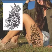 Bloem Tatoeage - Tijdelijke Tattoos - Nep Tatoeage - Dames Tatoeage - Temporarty Tattoo - fake Black Rose Tattoos - 15X21CM