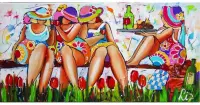 Schilderen op Nummer Set Volwassenen - 60 x 30 cm - Dikke Dames - Picknick - Zonder frame
