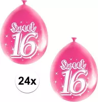 24x Roze Sweet 16 verjaardag ballonnen - 16 jaar verjaardag thema ballonnen