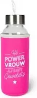 Verjaardag - Waterfles - Hé powervrouw jij bent geweldig - In cadeauverpakking met gekleurd lint