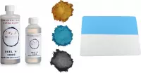 PNCreations Epoxy Ultra Clear Hars + 3 Kleuren | Siliconen Mat XL | Giethars |Treasure Gold, Silver Grey, Pretty Pink | Grote Siliconen Mat | Pigmentpoeder | Kleurpoeder | Kleurpig