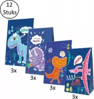 12x Uitdeelzakjes Dinosaurus - Feestzakjes - Cadeauzakjes - Inclusief Stickers - Kinderfeest - Kinderverjaardag - Uitdeelcadeaus - Uitdeelzakjes Dino