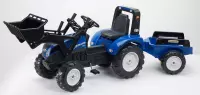 Falk New Holland Tractor met Shovel - Traptractor - blauw - met aanhanger