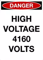 Sticker 'Danger: High voltage 4160 Volts' 105 x 148 mm (A6)
