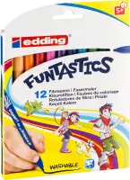 edding 15 FUNTASTICS - kleurstiften voor kinderen - set van 12 - felle kleuren - 1 mm dunne punt - voor kleurplezier op lichtgekleurd papier en karton - afwasbaar van huid en texti