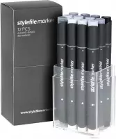 Stylefile Twin Marker 12 Cool Grey Set - Hoge kwaliteit stiften, ideaal voor designers, architecten, graffiti artiesten, cartoonisten, & ontwerp studenten