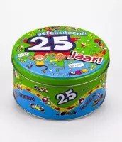 Verjaardag - Snoeptrommel - 25 jaar - Gevuld met verse snoepmix - In cadeauverpakking met gekleurd lint