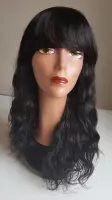 Braziliaanse Remy pruik 18 inch - golf haren met pony  1b kleur  menselijke haren - none lace wig