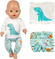 Poppenkleertjes - Geschikt voor Baby Born - Groene pyjama met Dino's - Shirtje en broekje