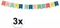 3x Gekleurde DIY feest slinger Happy Birthday 1,75 meter - Feestje/verjaardag slinger gekleurd