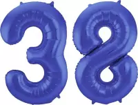 De Ballonnenkoning - Folieballon Cijfer 38 Blauw Metallic Mat - 86 cm