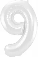 Folie ballon cijfer 9 Mat Wit Metallic | 86cm