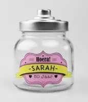 Snoeppot - Sarah - Gevuld met heerlijke een mix van verpakte toffees - In cadeauverpakking met gekleurd lint