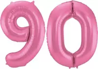 De Ballonnenkoning - Folieballon Cijfer 90 Roze Metallic Mat - 86 cm
