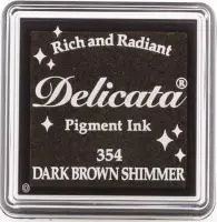 DE-SML-354 Delicata glitter inkt - stempelkussen klein - bruin donker