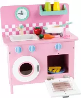 Houten speelkeukentje voor meisjes - Retro pink - 11 delig - Houten speelgoed vanaf 3 jaar