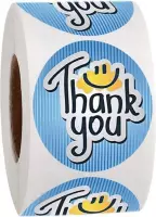 Stickers "Thank you" - Bedrijfs stickers - Hobby Stickers - 500 stuks op rol - 25mm - Blauw/Zwart