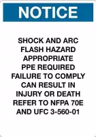 Sticker 'Notice: Arc flash and shock hazard appropriate PPE required', 105 x 148 mm (A6)