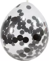 4x stuks Transparante verjaardag party ballonnen met zwarte confetti snippers 30 cm