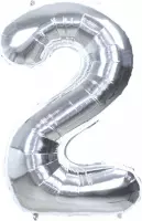 Folie Ballon Cijfer 2 Jaar Zilver 70Cm Verjaardag Folieballon Met Rietje