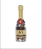 Champagnefles - 65 jaar - Gevuld met een snoepmix - In cadeauverpakking met gekleurd lint