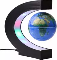 Zwevende Wereldbol - Met LED verlichting - Magnetisch Draaibaar - Wereldkaart - 8,5 cm - Zwart
