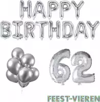 62 jaar Verjaardag Versiering Ballon Pakket Zilver