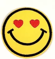Ronde Gele Emoji Smiley Strijk embleem Patch Liefde 5.2 cm / 5. cm / Geel Rood Zwart
