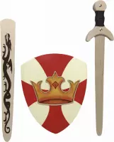 houtenzwaard met schede en Ridderschild kroon kinderzwaard ridderzwaard schild ridder