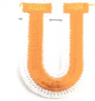 Alfabet Letter Strijk Embleem Patch Oranje Wit Letter U / 3.5 cm / 4.5 cm