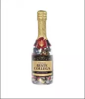 Champagnefles - Voor de beste collega - Gevuld met verpakte Italiaanse bonbons - In cadeauverpakking met gekleurd lint