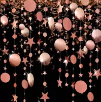 Christmas / Kerst - Rosé Gouden Ster & Cirkel Glitter - Guirlande - Vlaggenlijn - Slinger - Vlag | Huwelijk - Geboorte - Feest - Verjaardag - Jubileum - Bruiloft - Babyshower - Eve