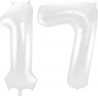 De Ballonnenkoning - Folieballon Cijfer 17 Wit Metallic Mat - 86 cm