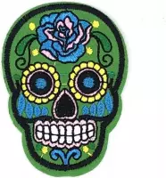 Sugar Skull Mexico Doodskop Strijk Patch Groen 5.5 cm / 7.3 cm / Groen