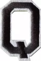 Alfabet Strijk Letter Embleem Patches Zwart Wit Dun Randje Letter Q / 4 cm / 5 cm