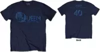 Queen Heren Tshirt -S- News Of The World 40th Vintage Logo Blauw