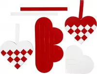 Gevlochten harten afm 13 5x12 5 cm wit rood 8sets