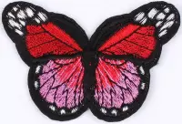 Grote Vlinder - Strijk Embleem Patch - Verschillende Kleuren - 7 x 4,5 cm - Rood met Roze