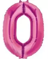 Folie ballon XL cijfer 0 roze kleur is + - 1 meter groot  groot inclusief een flamingo sleutelhanger