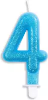 Cijfer kaars glitter blauw nr. 4