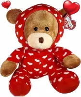 Bruine Teddybeer in hartjes pyjama onesie 32 cm | knuffelbeer pluche knuffel love beer | Ik Hou Van Jou / I Love You bear | Beertje met hart liefde | Baby plush beer met hartje 32cm