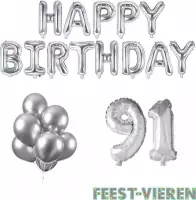 91 jaar Verjaardag Versiering Ballon Pakket Zilver